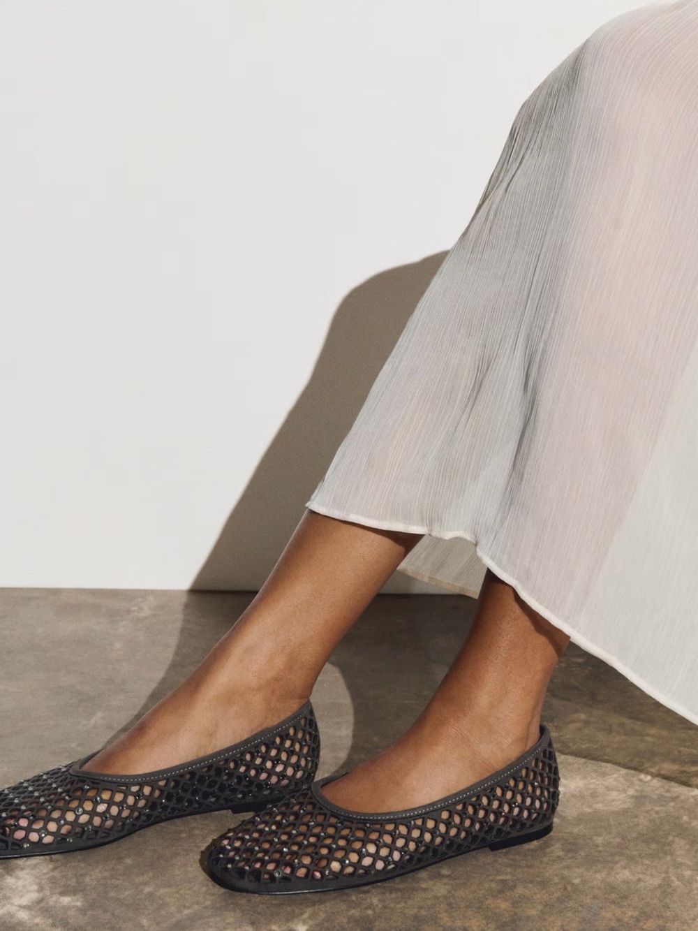 Rhinestone Mesh Ballet Flats
